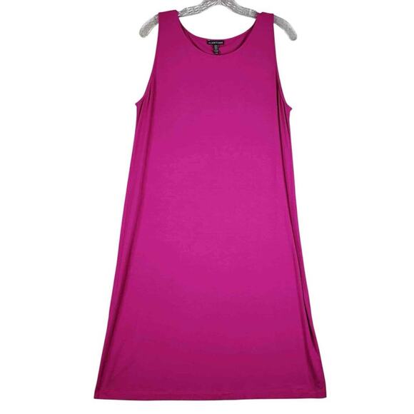 Eileen Fisher Dress Size Medium M Magenta Sleeveless Stretch Jersey Knit - Picture 2 of 6